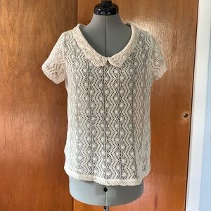 Light cream crochet sheer collared blouse L